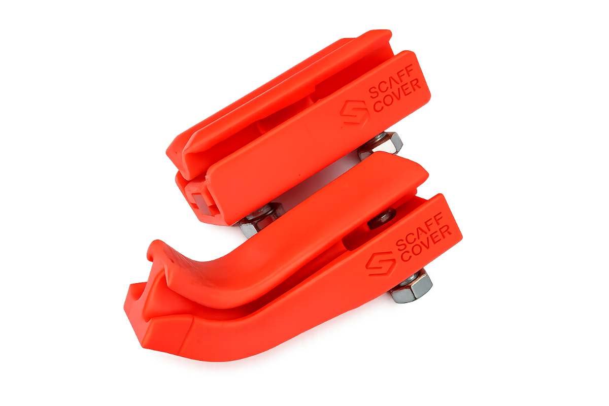Orange ScaffCover track connectors