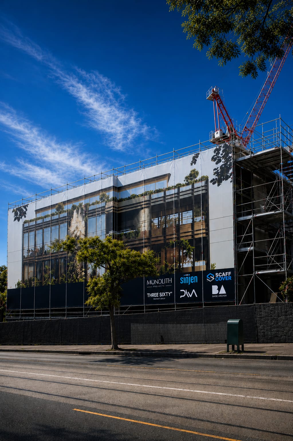 PrintGuard facade wrap, printed to match the finished building