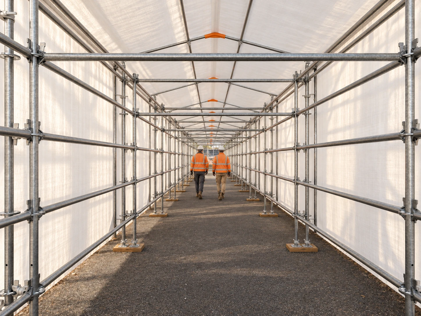 Concept visualisation inside a RainGuard covered scaffold walkway